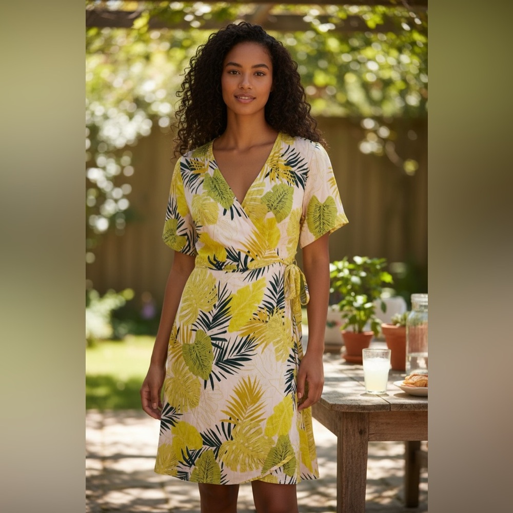 Bohme Palm Leaf Wrap Dress Size Medium
